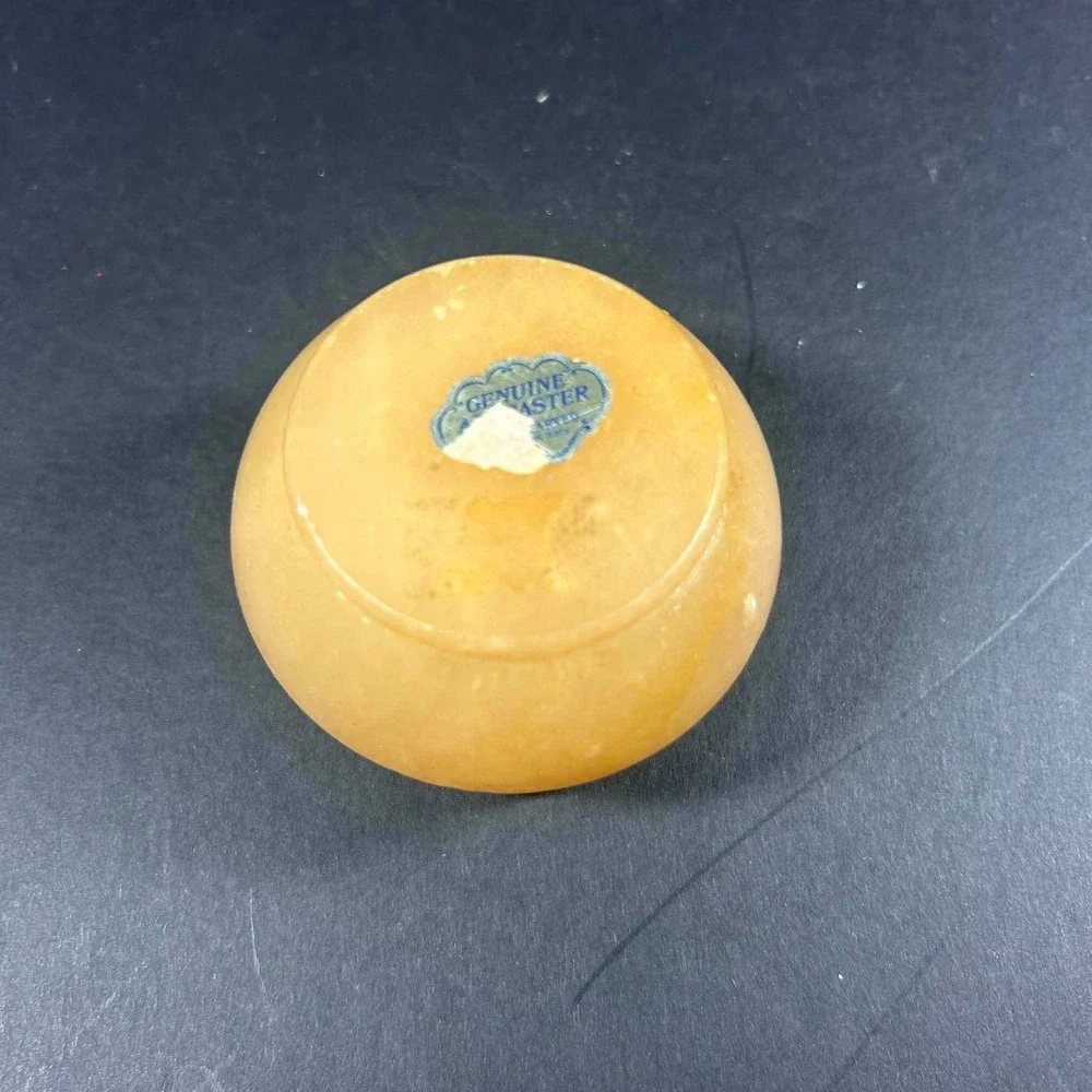 Genuine Alabaster Trinket Box Orange Hand Painted Floral Italy Vintage